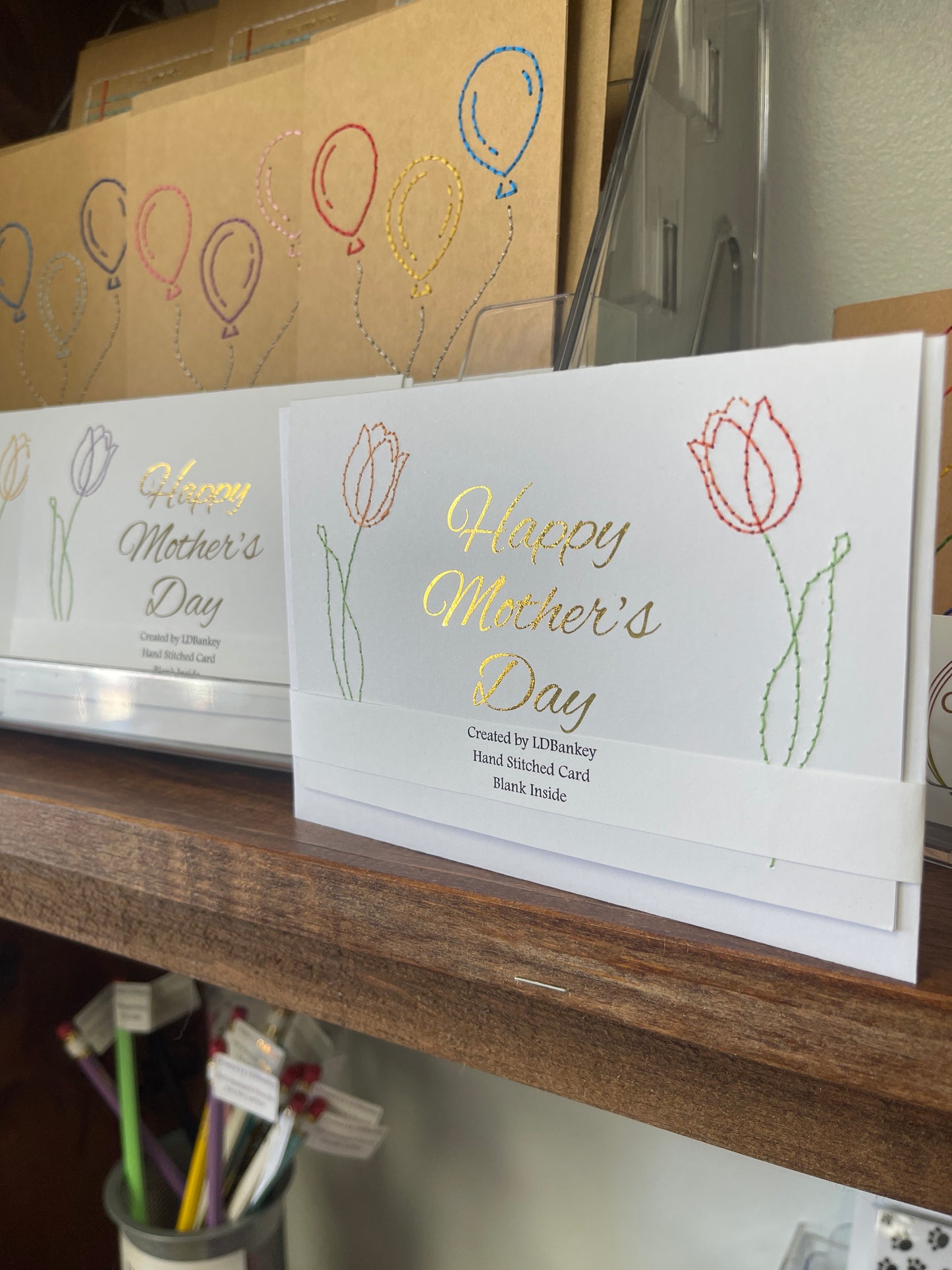 Hand Stitched Mother's Day Card with Gold Foil