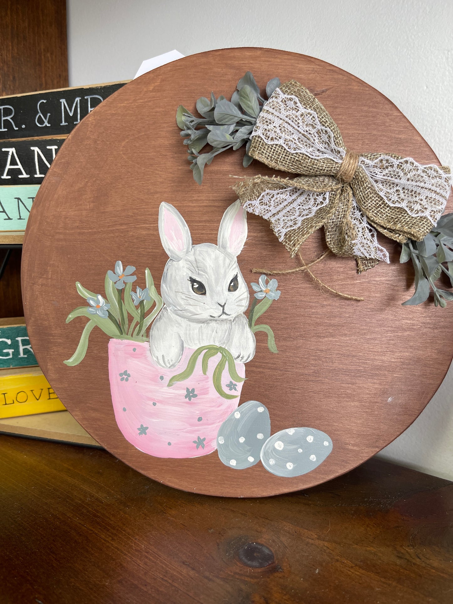 50% off Round Bunny Sign (10” dia)now only $15